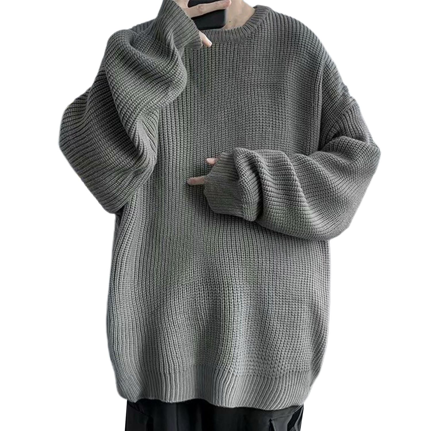 Spg Sweater Solid Color Stretchy Men Sweater