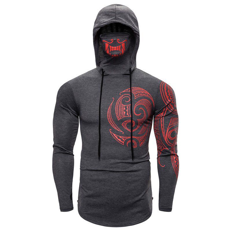 Men Hood Sweatshirt Elastic Fitness Tattoo Print Hooded Sweat Homme Mens  Hop Ninja Suit Streetwear