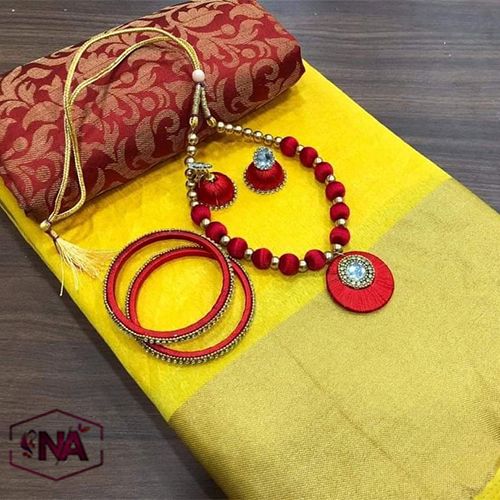 Combo Set-Saree & Jewellery (With 1Goj Blous Piece) - Sharee For Women
