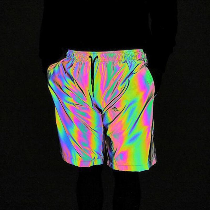 Summer Fashion Colorful Reflective Shorts Loose Fifth Pants for Men