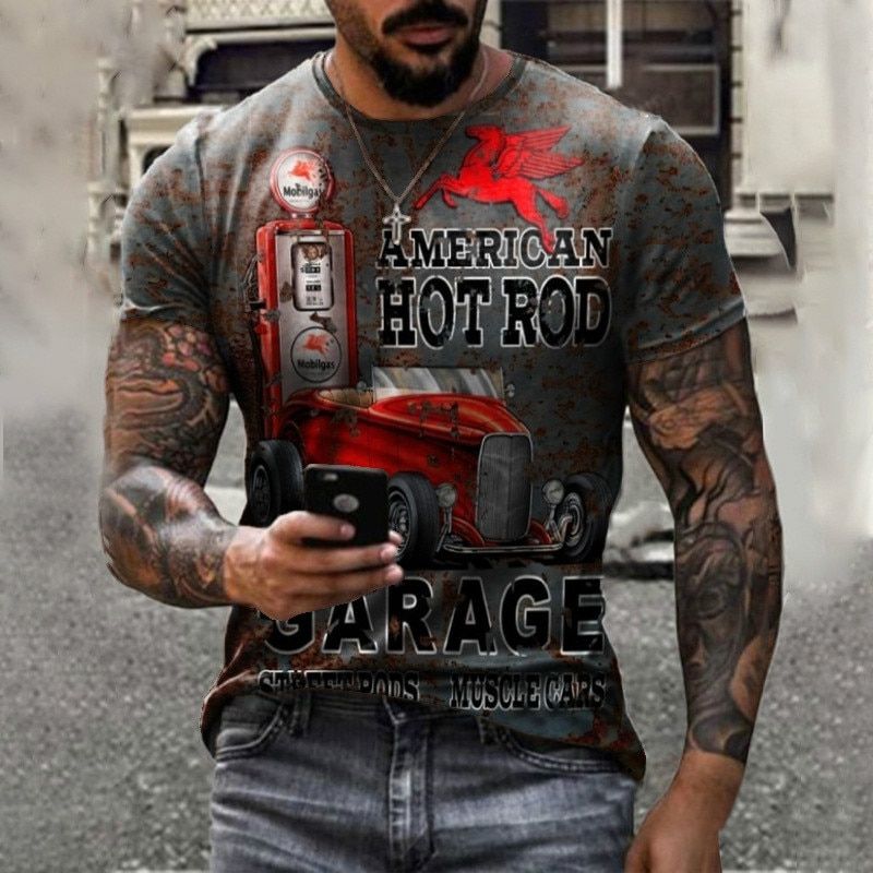 Camiseta de estilo europeo y americano para hombre, 3D Camiseta con estampado, cuello redondo, top informal de malla ojo de pája