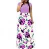 Women O Neck Long Short Sleeve Floral Print Large Hem Waist Tight Maxi Dress