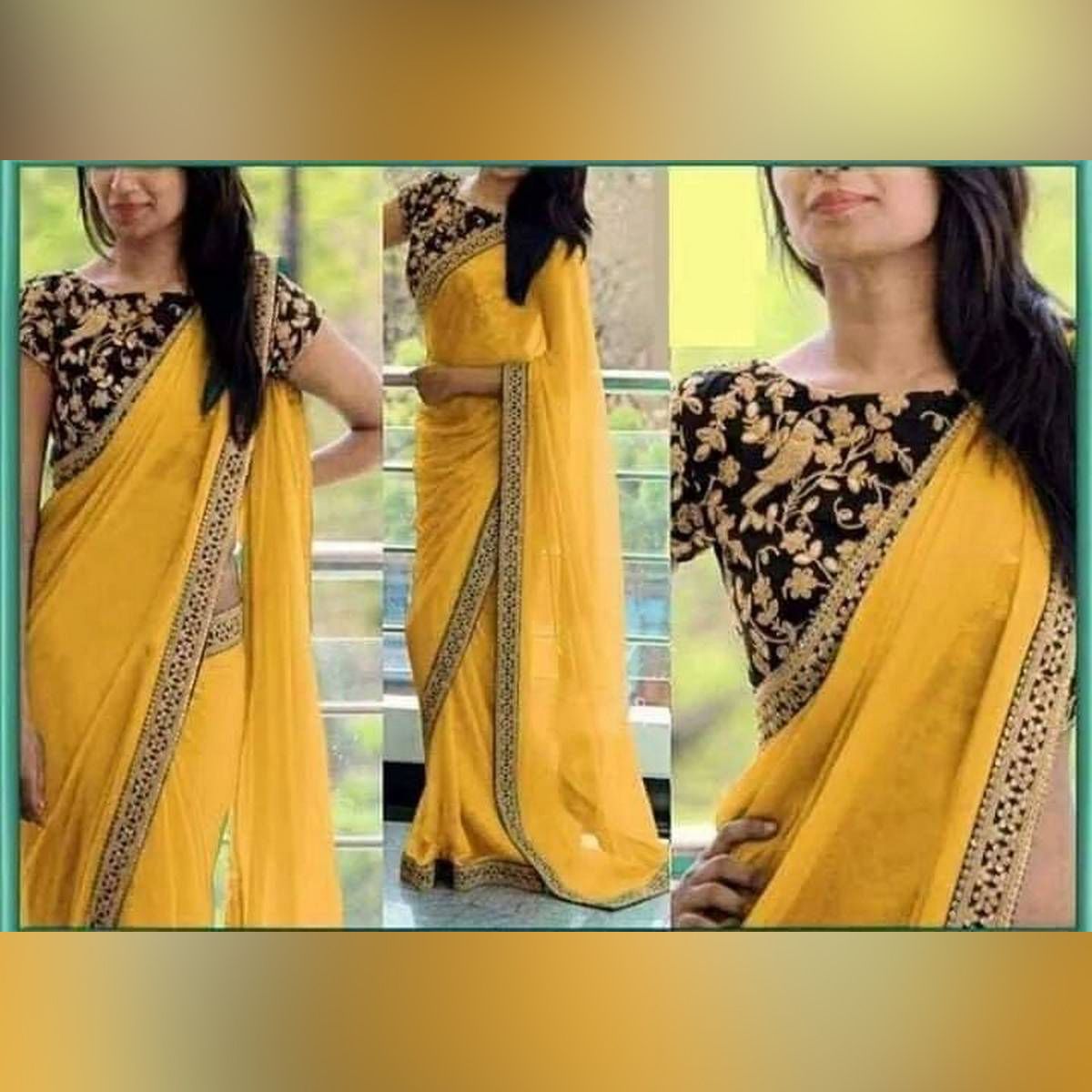Indian Weightless Georgette Saree Yellow  Color High Quality Embroidery Work On Blouse