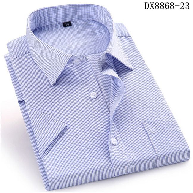 5XL 6XL 7XL 8XL Striped Plaid Solid Color Dress Shirt For Men Regular-Fit Short-Sleeved Business Casual Male Social Formal Shirt