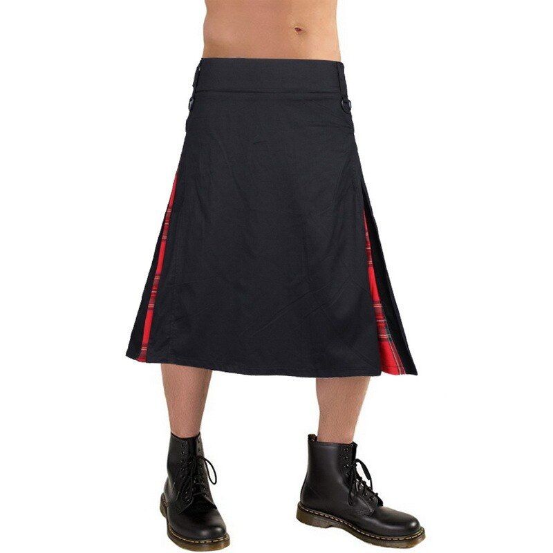 Scottish Mens Kilt Traditional Skirt Belt Pleated Bilateral Chain Brown Gothic PuScottish Tartan Trousers Skirts