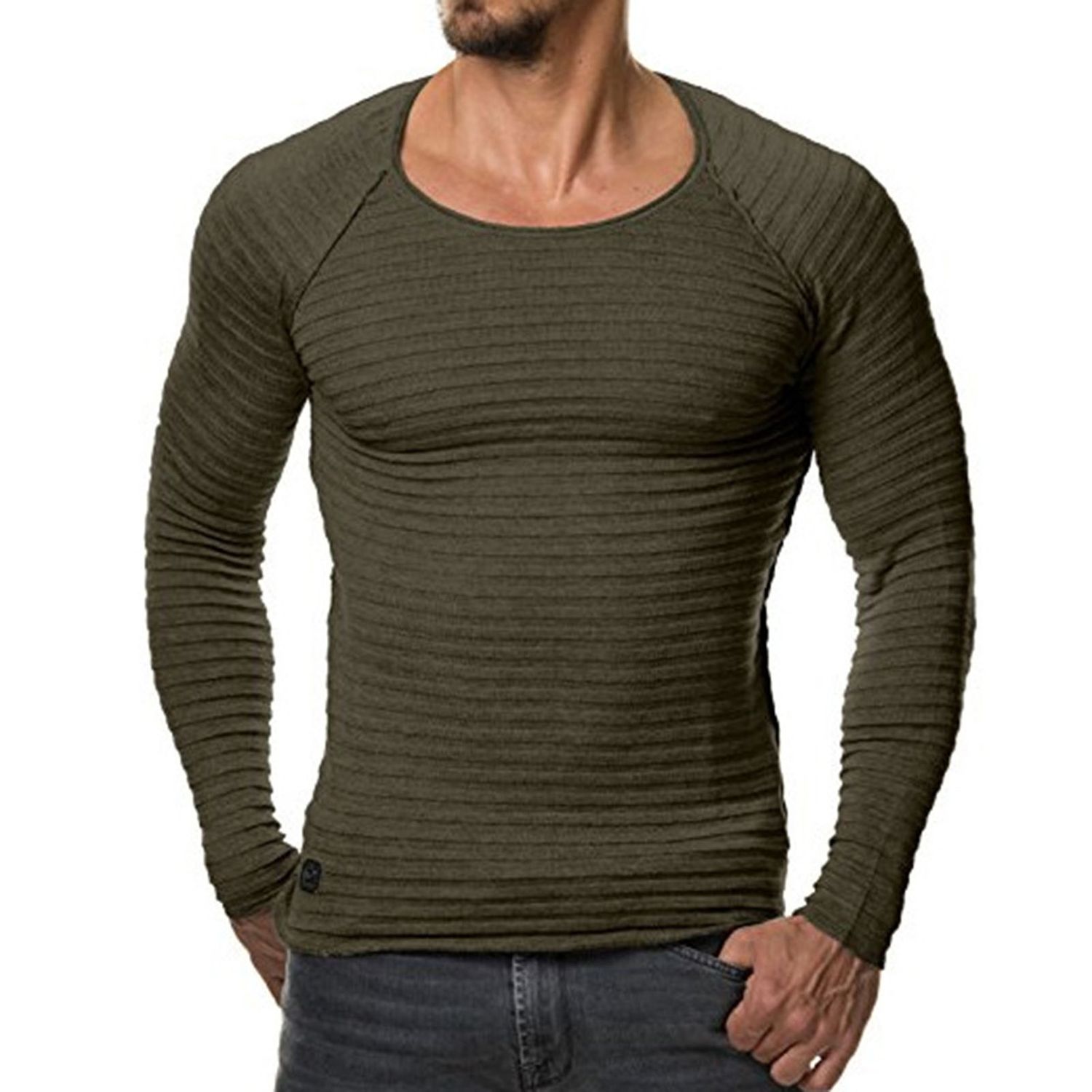 Men T-shirt Pullover Elastic Solid Color Base Shirt
