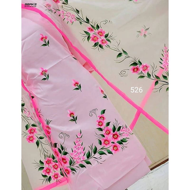 Unstitched Hand Printed Cotton Two Pcs Kamize and Orna For Women