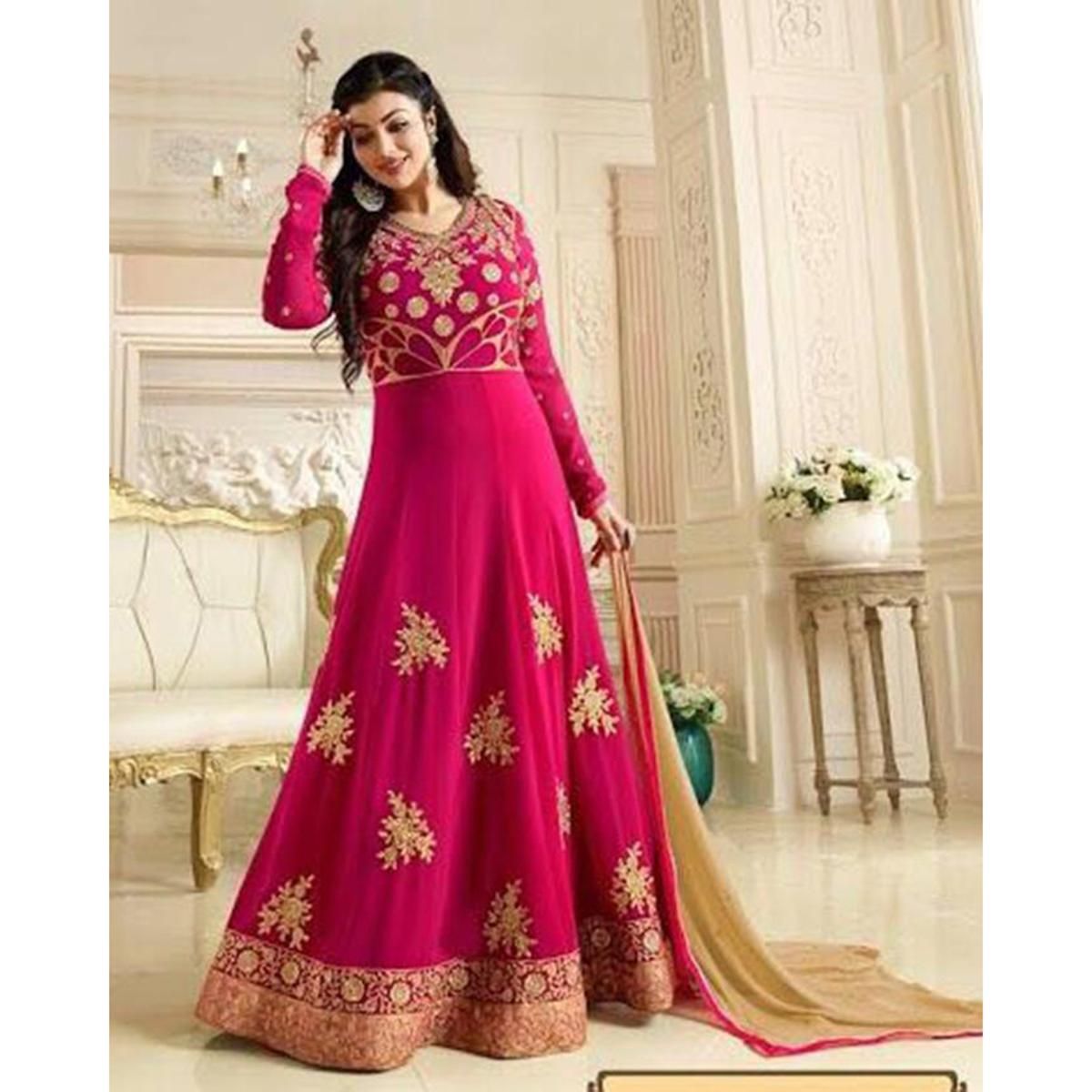Magenta Georgette Semi Stitched Party Dress for Women