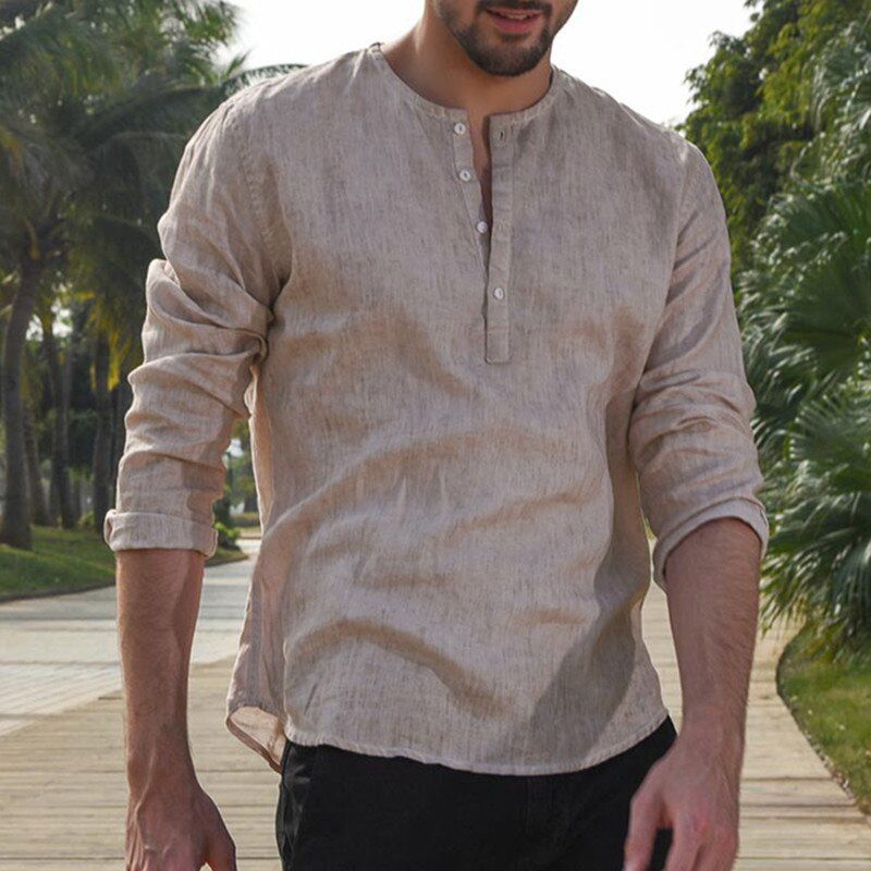 Autumn INCERUN 2021 Men's Shirts Long Sleeve Dress Henley Collar Shirts Plain Solid Loose Casual Shirts Hombre Camisa Tops Blusa