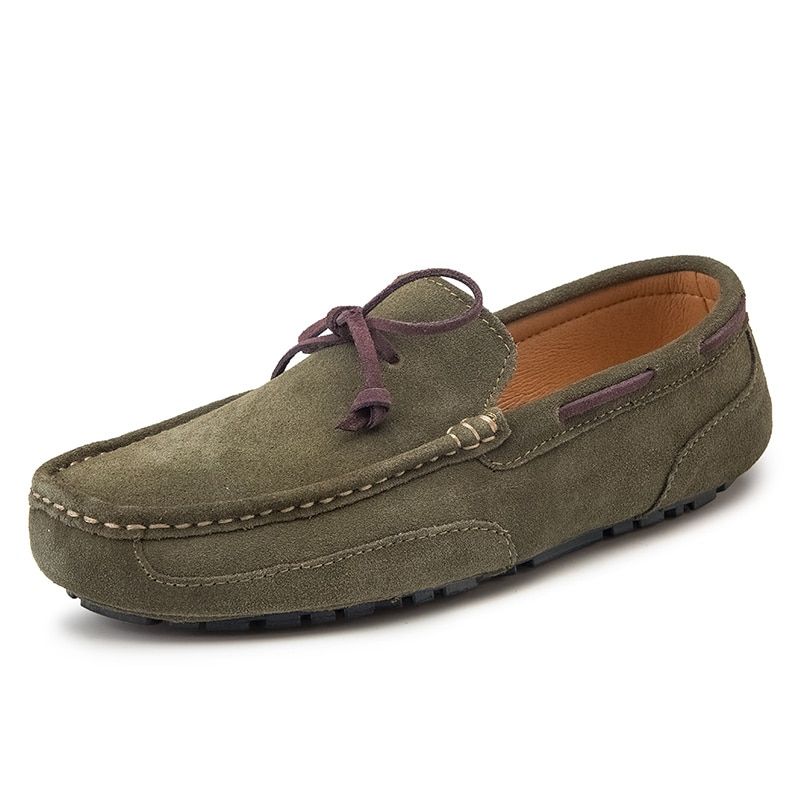 Leather Men Shoes Casual Flats Men Shoes Breathable Loafers Leather Slip Moccasins Comfortable Checkered embossing