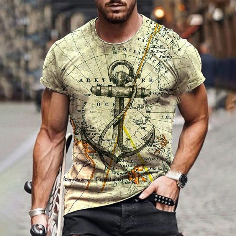 Boat Anchor Print Men's T Shirt Fashion Summer O-Neck Short Sleeve Casual Loose T-Shirt Plus Size XXS-6XL Tees Tops Men Clothing