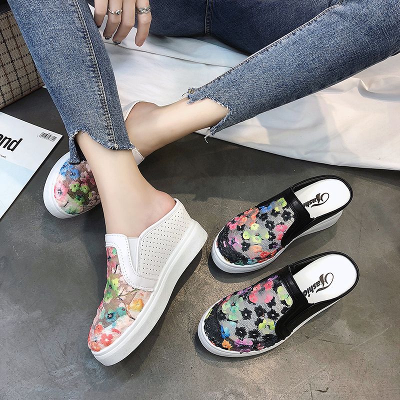 Korea Style Open Heels Slipper Girls Slip Sandal Flat Shoes Women Canvas Shoes Sneakers for Women Teenagers Fashion Slippers  031934