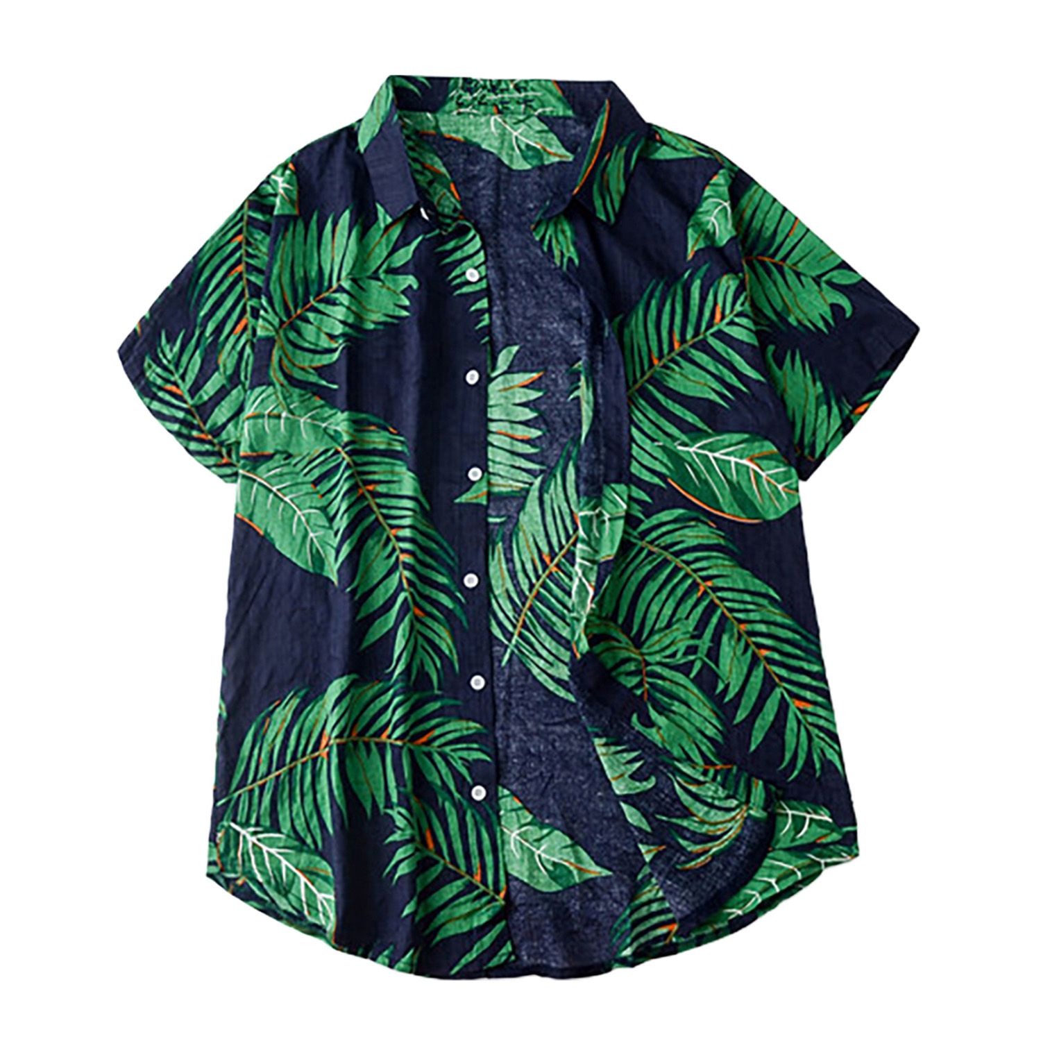 Men Shirt Lapel Leaf Print Lightweight Short Sleeve Buttons Hawaiian Shirt for Club