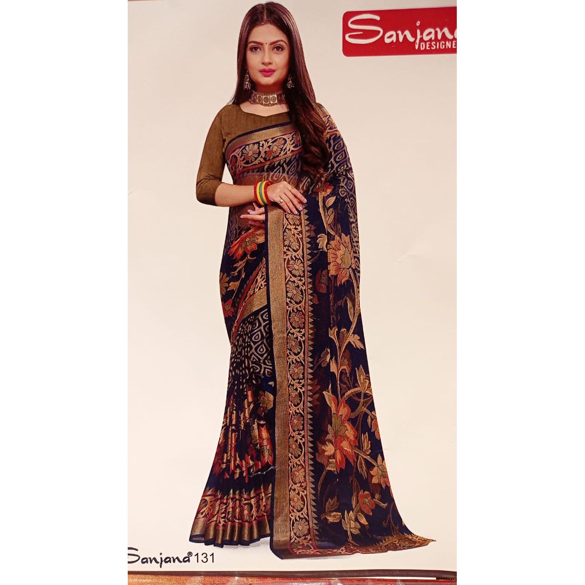 Blue Floral Print chiffon Georgette Indian Sarees With Blouse