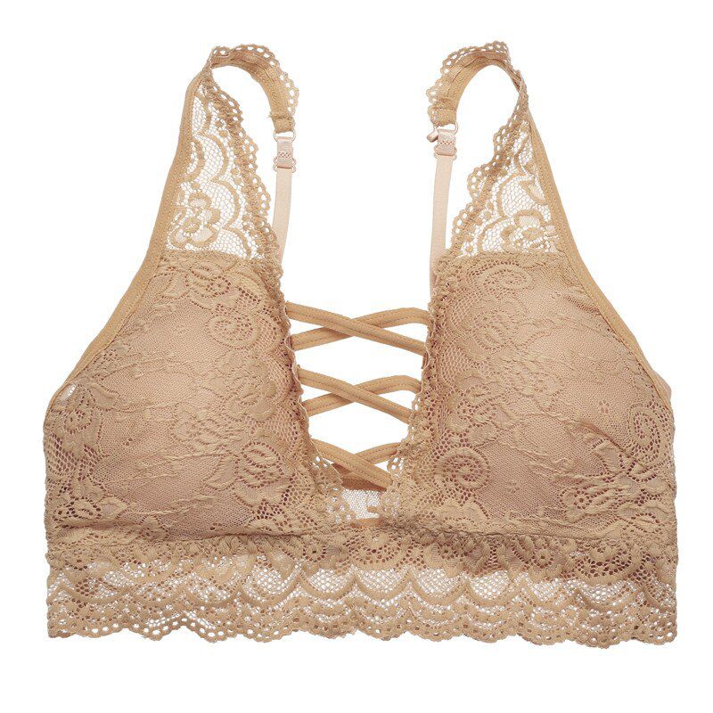 Lace Bralette Backless Wireless Crop Top  3/4 Cup Floral Bras For Women Fashion Female 6 Colors Padded Underwear Lingerie
