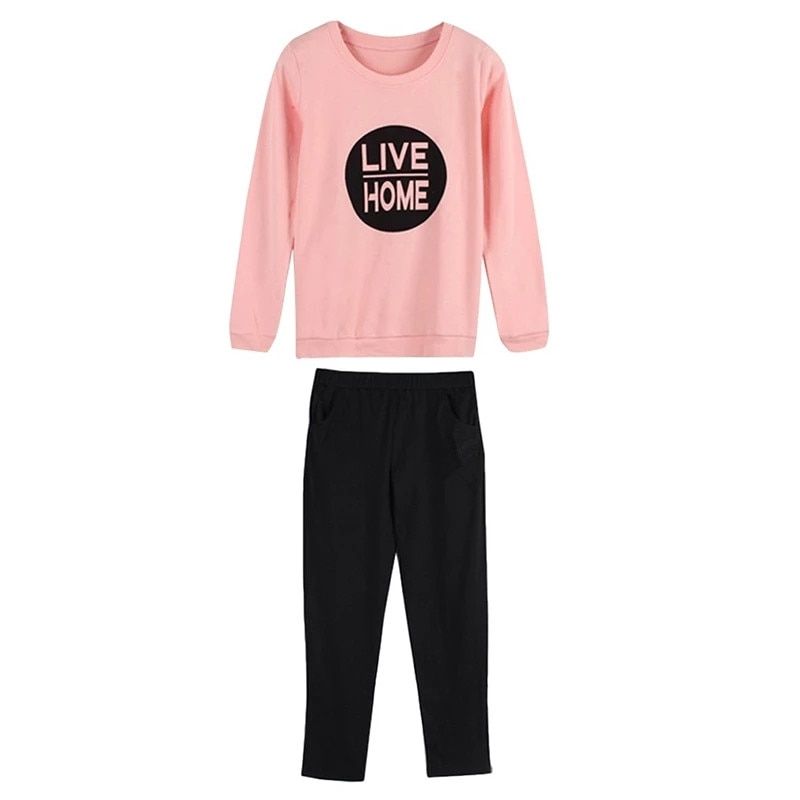 Women Pajamas Women's Home Clothes Letters Print Long Sleeve Sleepwear Nightwear Set Tops + Pants Pajama Pyjama Femme