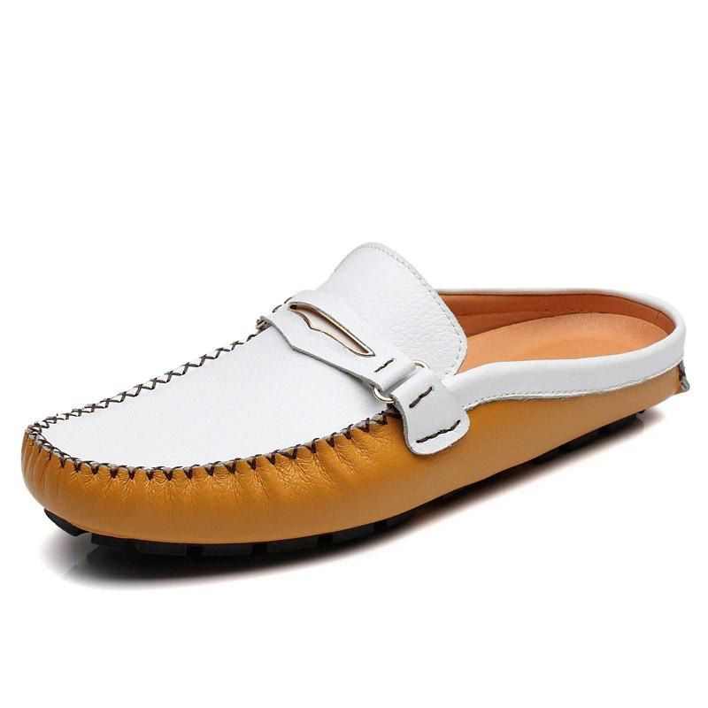 Men Slippers Half Shoes Men Slip On Outdoor Spring/Summer Men's Casual Shoes Soft Leather Slipper Rubber Male Footwear Big Size 38-47