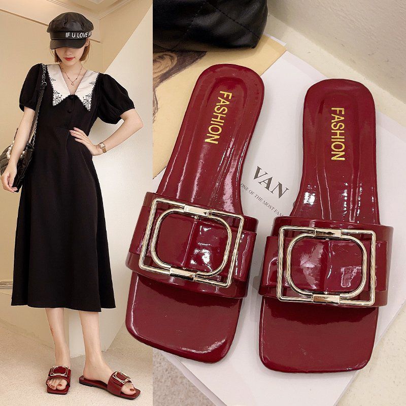 Women Leather Slippers  Korean Fashion Women Flat Sandals Causal Breathable Buckles Shoes for Women