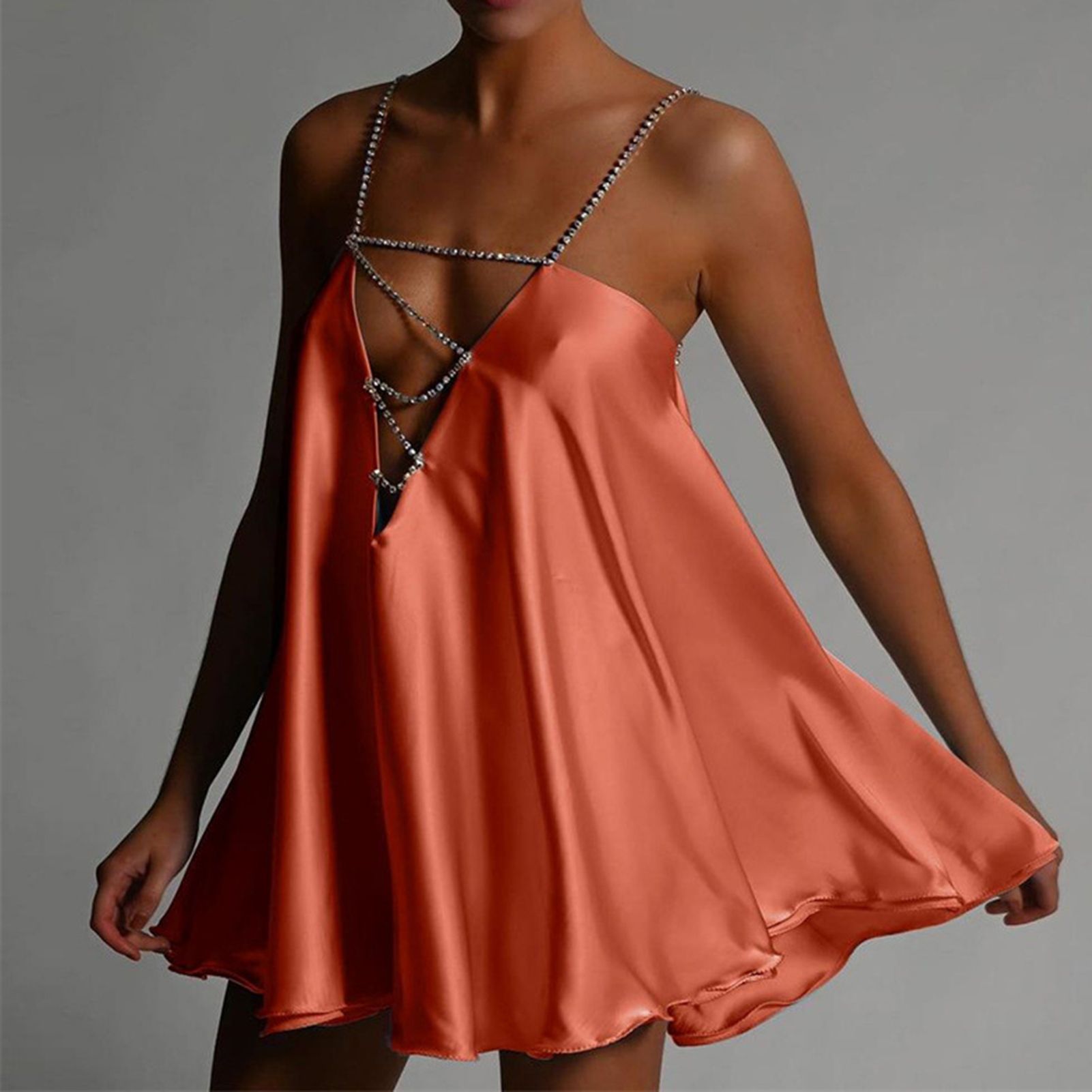 Women Dress V-Neck Loose Waist Sling Dress