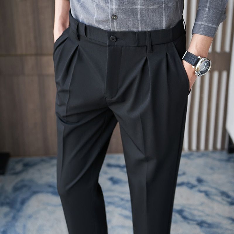 2022 Spring Business Dress Pants for Men Fashion Slim Casual Trousers Office Social Formal Suit Pant Wedding Groom Costume Homme