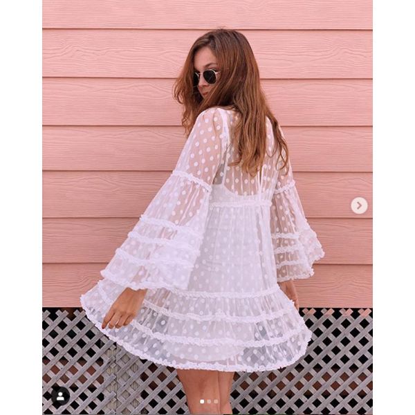Blouse Dress Polka Dot Ruffle Sleeve Lace Sexy Perspective Loose Pub Clothing Beach Party Woman Clothing Dress