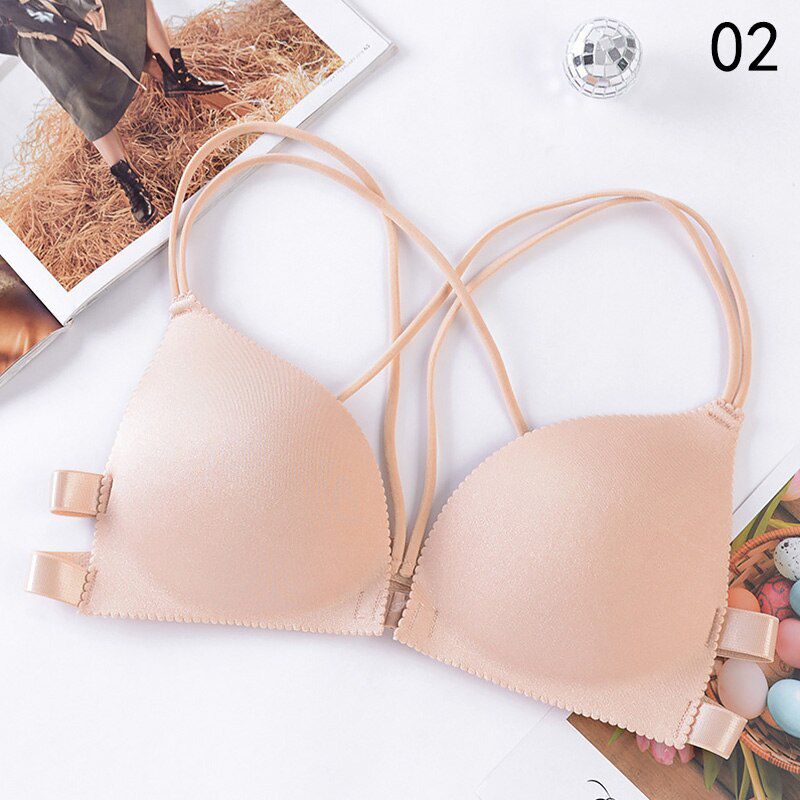Women's Gather Push Up Bra Front Closure Adjustable Cross Straps Bralette Lingerie Ladies Padded Fillet Invisible Bras