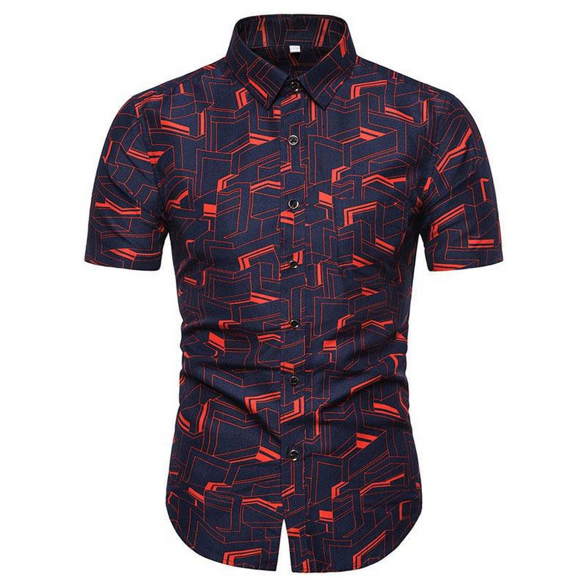 Men Print Shirts Short Sleeves Slim Fit Male Casual Tops for Summer M-5XL