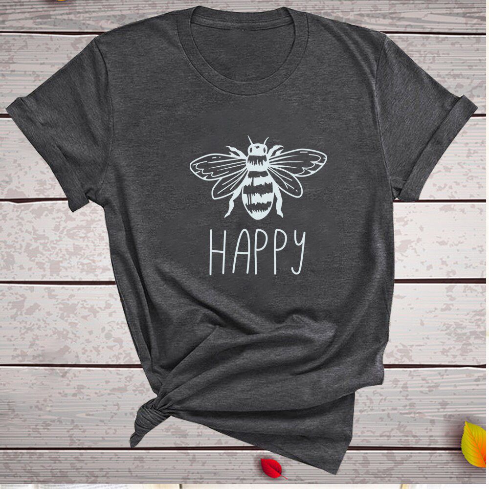 Happy Printed Bee Kind Women T-shirt O-Neck Cotton Short Sleeve Casual Shirts Woman Ladies Summer Graphic Tees Tops Clothes 2020