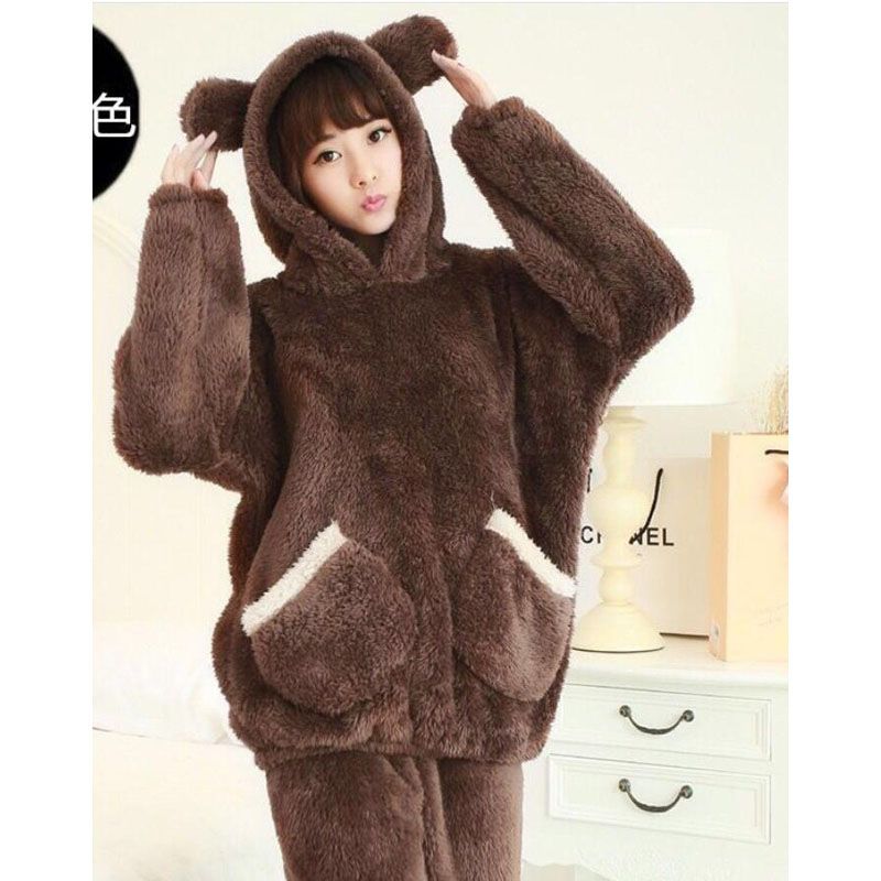 2 Pcs/lot Winter Pajamas Sets Women Sleepwear Warm Flannel Long Sleeves Coral Pijama Pink Thick Homewear Pyjama Sleepwear