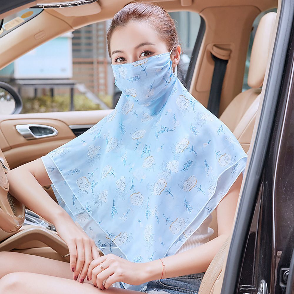 【ALLGOOD】Summer Outdoor Chiffon Scarf Shawl Floral Veil Face Neck Shield  Sun Protection