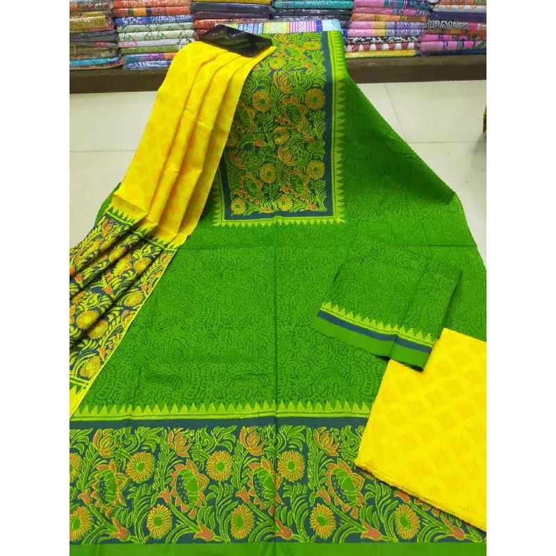 Nadia Skin With Block Print Unstitched Cotton Three Piece Dresses (3 Piece)