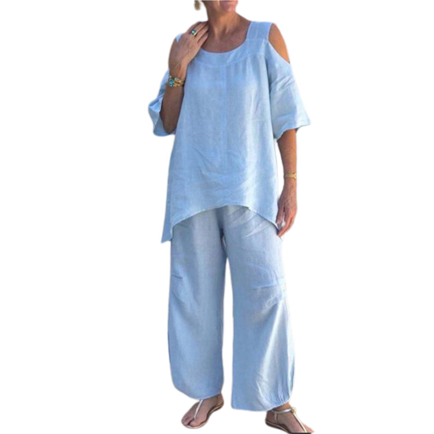 T-shirt Pants Round Necks Pure Color Loose-fitting T-shirt Pants