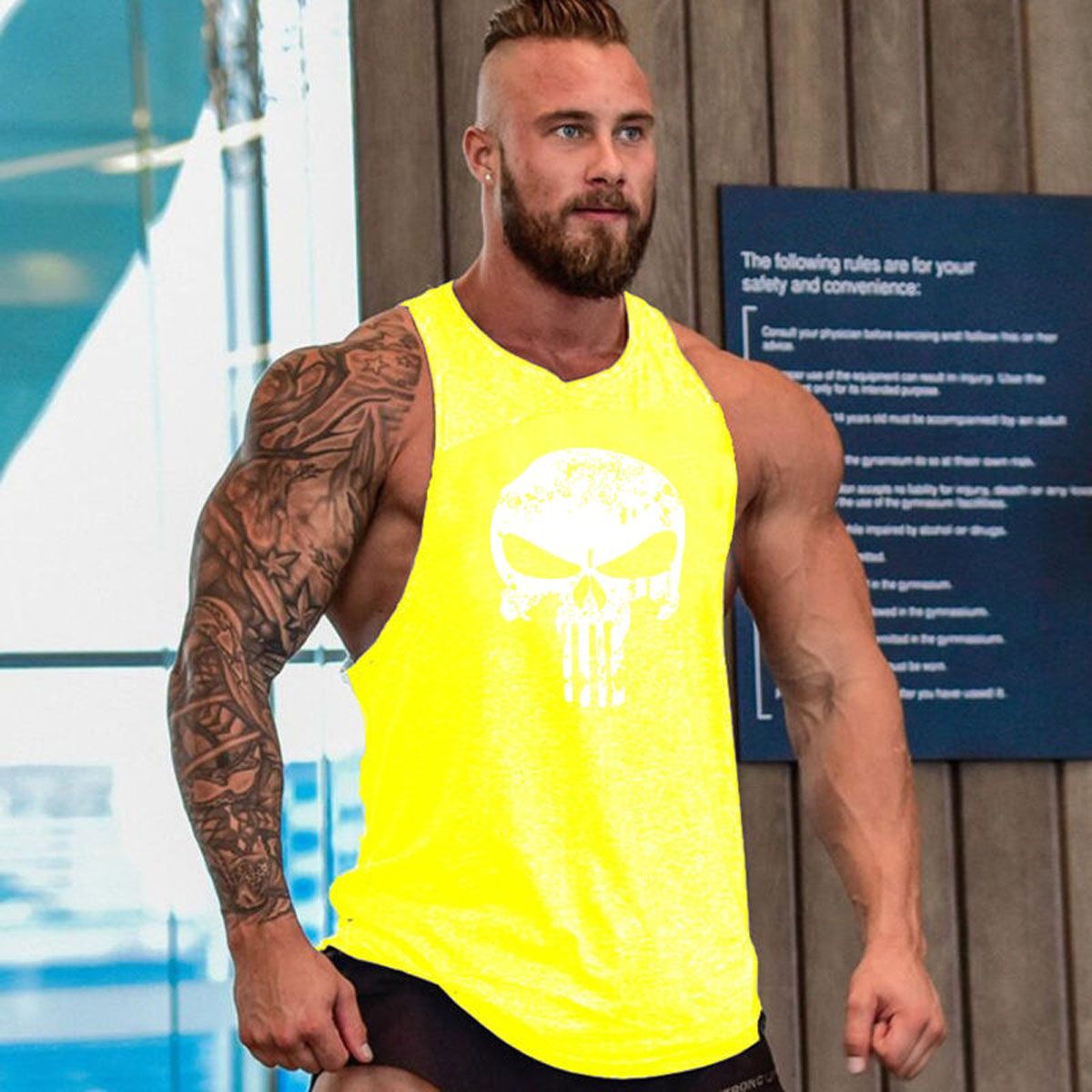 Skull Gym Cotton Singlets Canotte Bodybuilding Stringer TaTop Super man Fitness Shirt Muscle Guys Sleeveless TaTop
