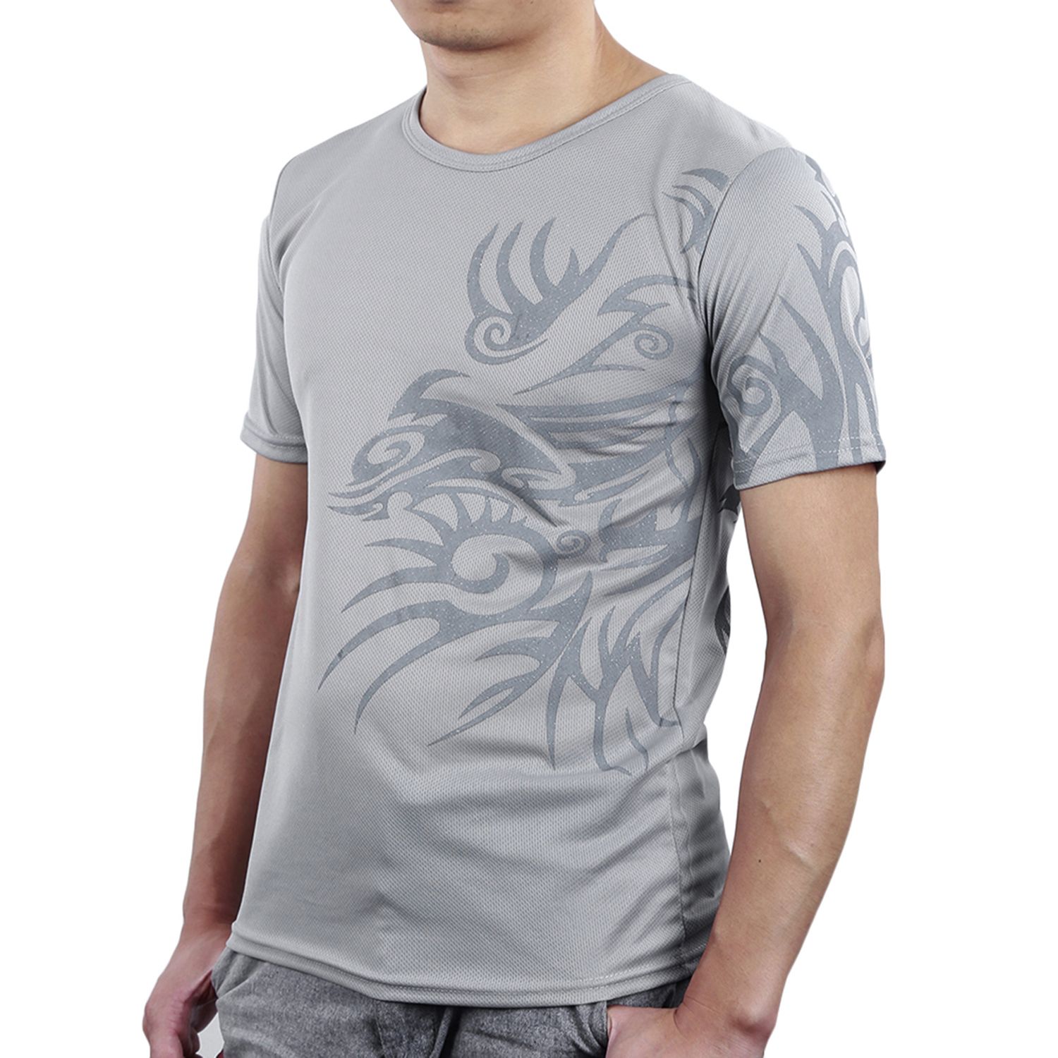 Men's Summer Tattoos Printed Short Sleeve Crew Neck Tee T-Shirt Slim Fit Top