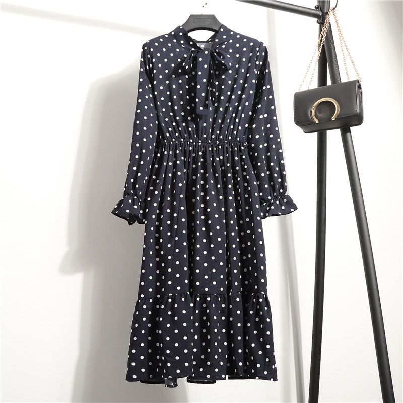 2022 Floral Print Women Dress Female Autumn Long Sleeve Vintage Chiffon Tie Neck Office Lady Shirt Dress Summer Vestidos