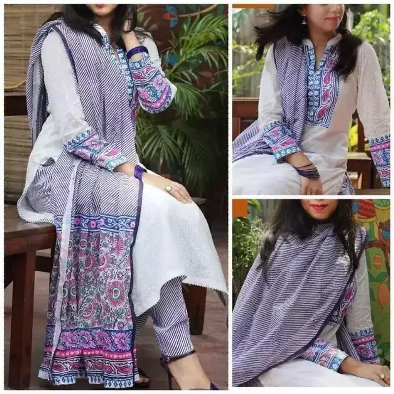 Block Printed 3 piece Salwar Kameez for Women.