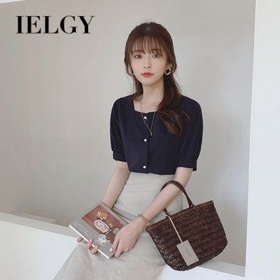 IELGY White shirt women's French blouse lightly cooked square collar small shirt
