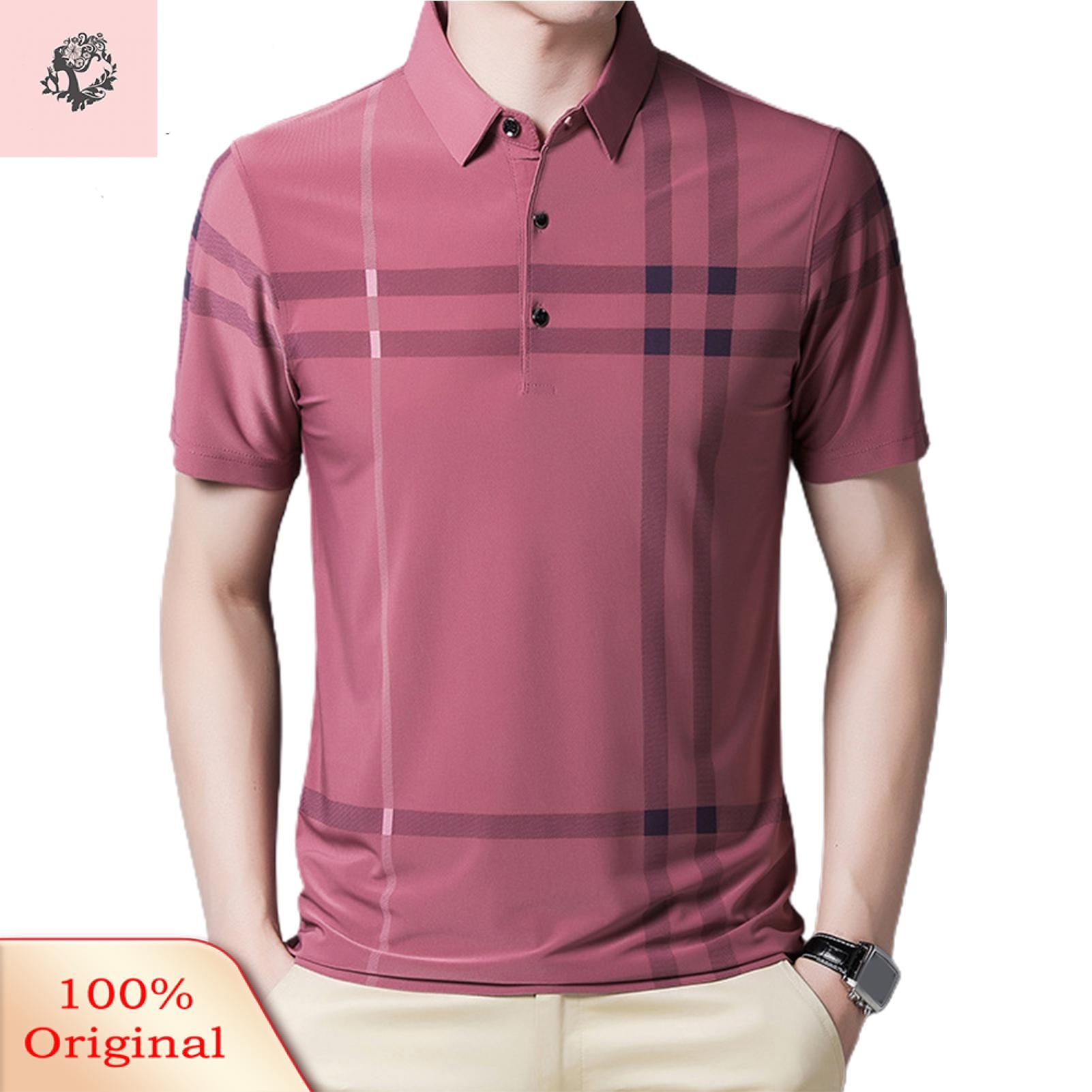 Sunnyheart Formal T-shirt Stripe Quick Dry Straight Pattern Men Business Shirt