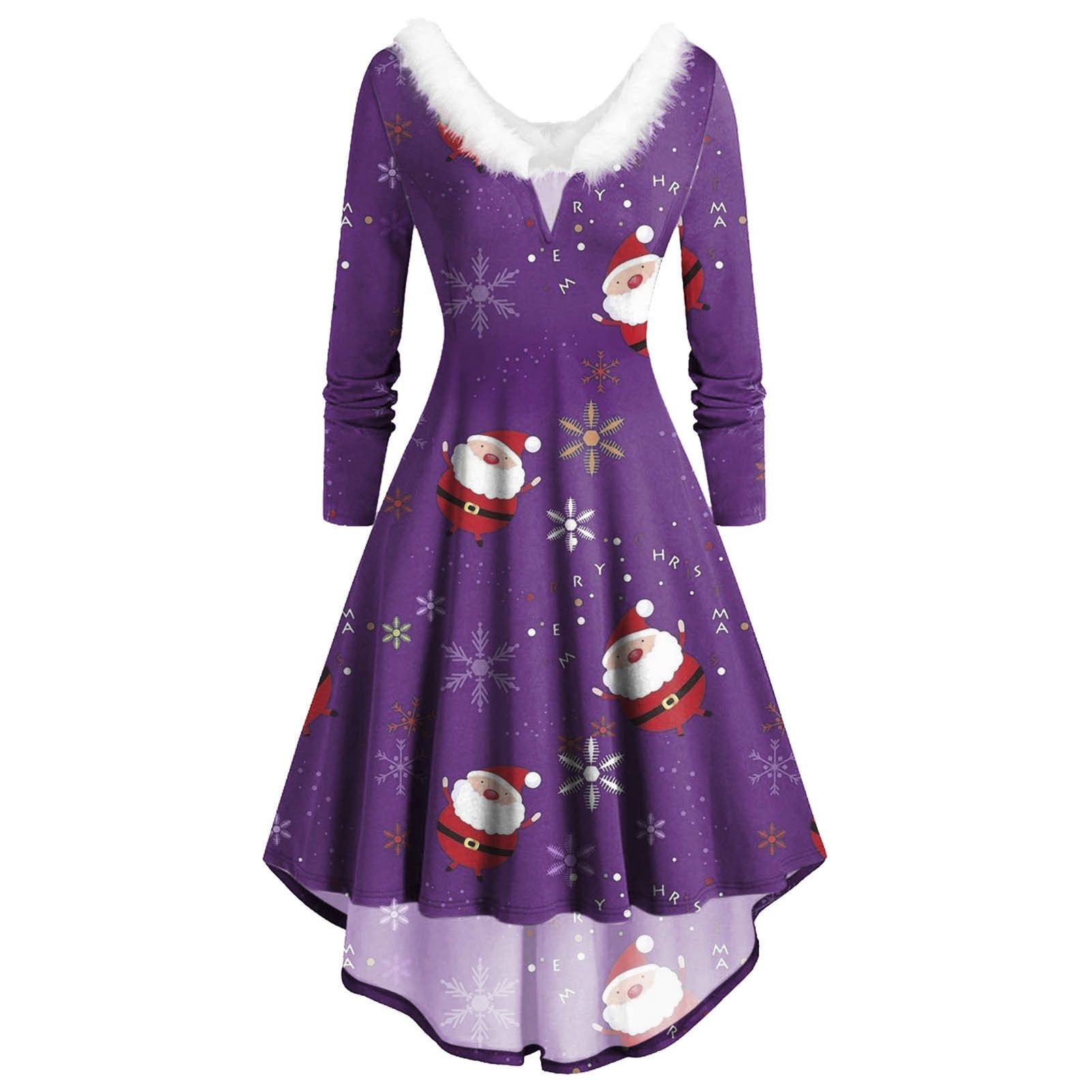 Xmas Dress High Waist Gift Snowflake Print Women Xmas Dress