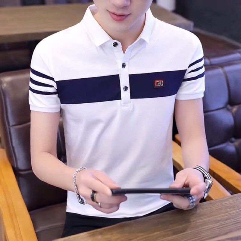 Trendy Fashionable Contrast White Polo Shirt For Men