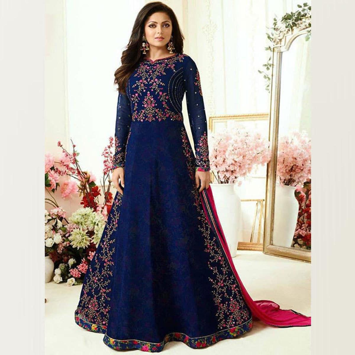Fashionable Blue Georgette Semi Stitched Anarkali for Women