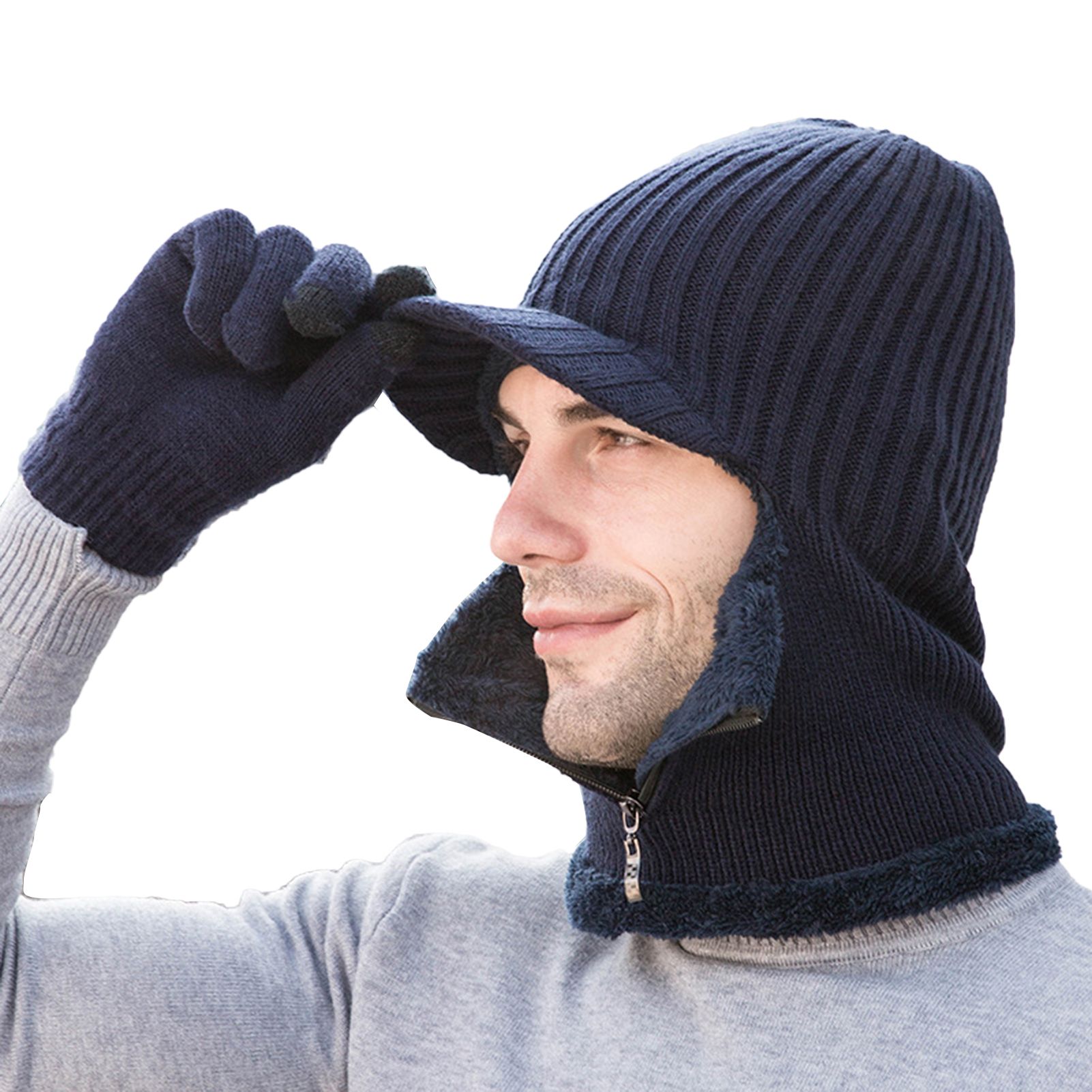 Couple Beanie Cap Gloves Thicken Ear Protection Dome Hat Gloves