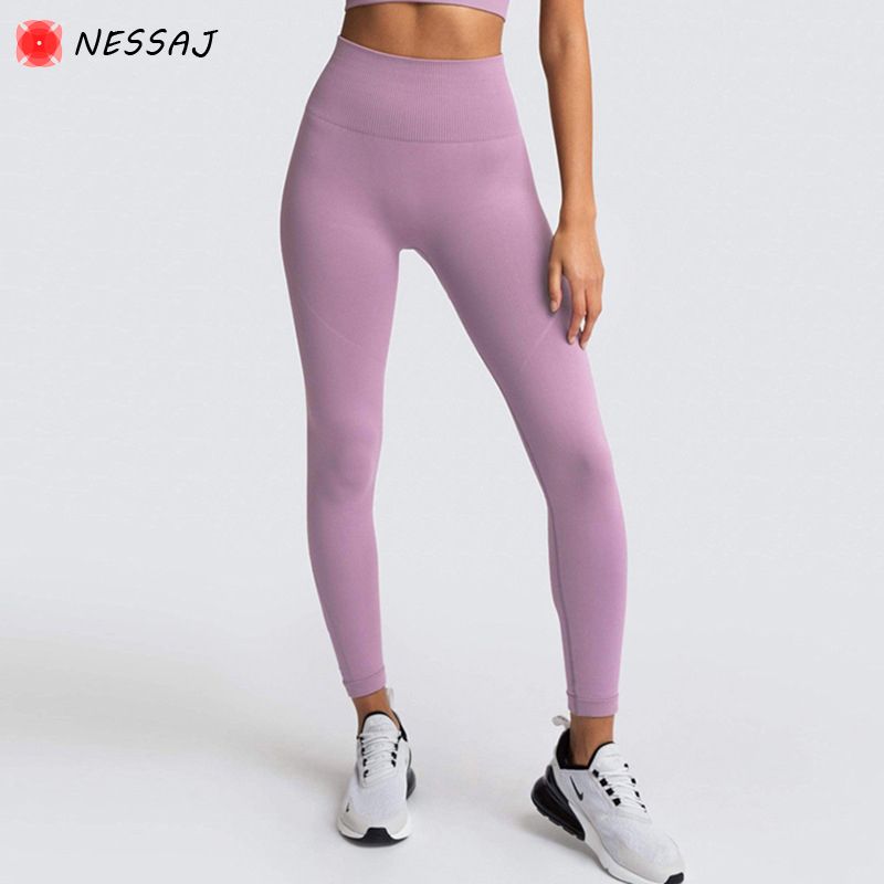 Seamless Solid Color Pants For Women  And Quick-Drying Fitness Leggings High Waist Peach Hips Tight Elastic Yoga Trousers