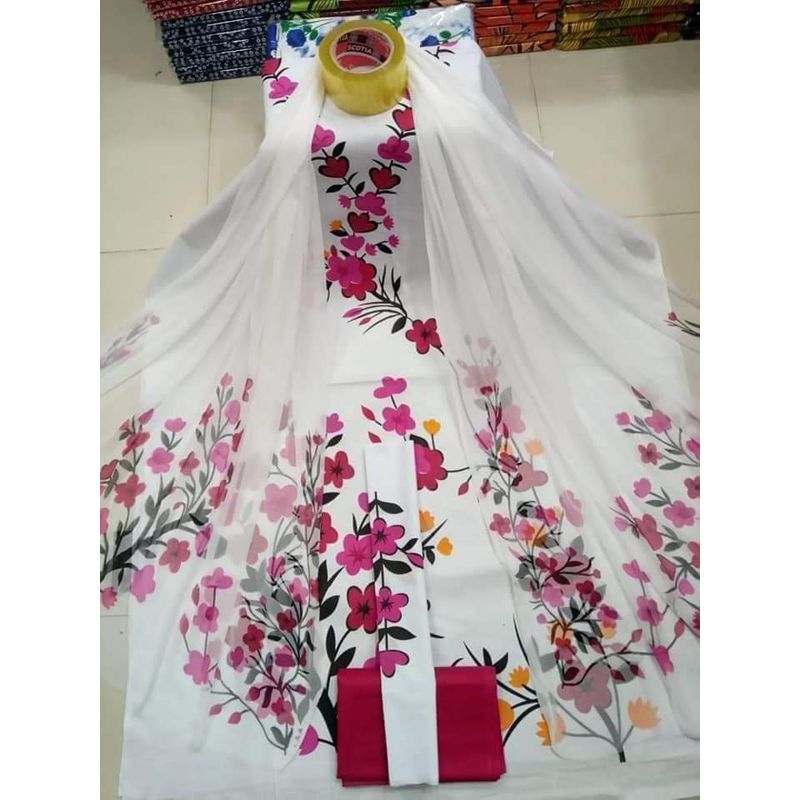 Rong Tuly Unstitched Skin Print Cotton Three Piece Shalwar Kamiz Dress (3 Piece)