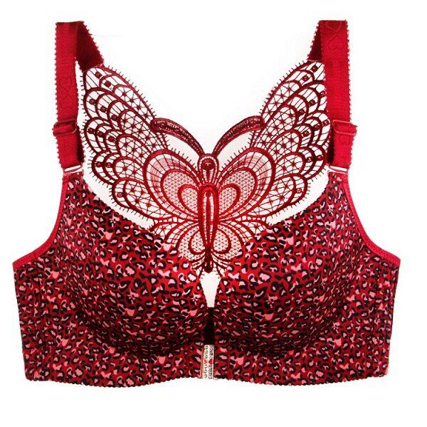 Big Cups Gathering Leopard-print  Butterfly Beautiful Back and Thin Style Front buckle back Bras plus size women