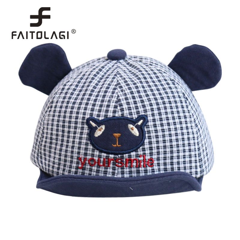 Cute Baby Baseball Cap Cartoon Lattice Summer Kids Girl Boy Sun Hat Letter Printed Soft Cotton Children Toddler Hat