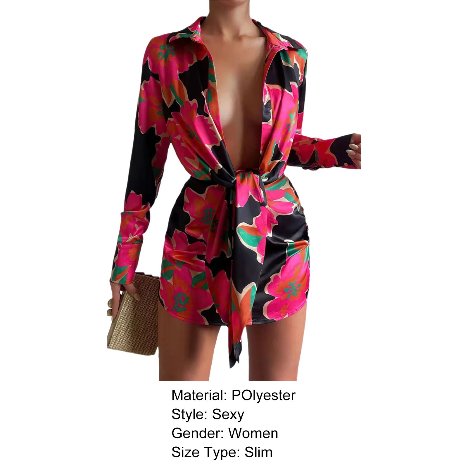 Summerni Dress Above Knee Lapel Lady Dress with Belt