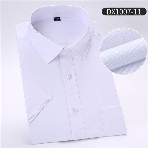 Summer Short Sleeve Men's Dress Shirts Solid Twill Fromal Social work shirt Mens Casual Easy Care Regular Fit White light Blue