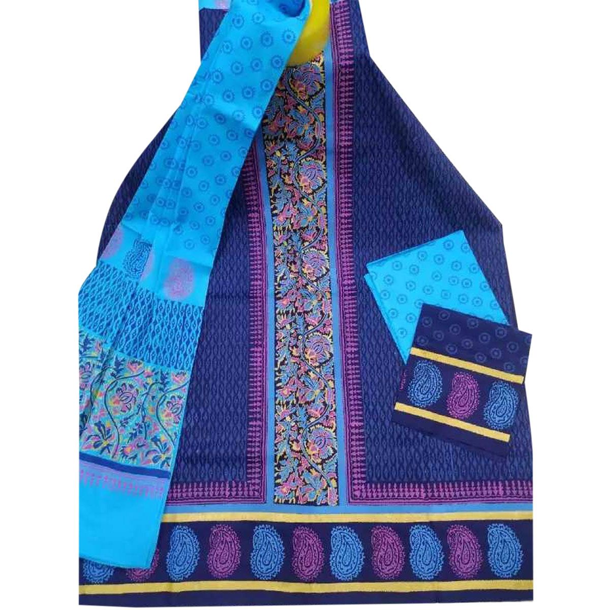 Block Print Cotton Three Piece For Women MA-134 - 3 Pice Dress - 3 Pice Dress