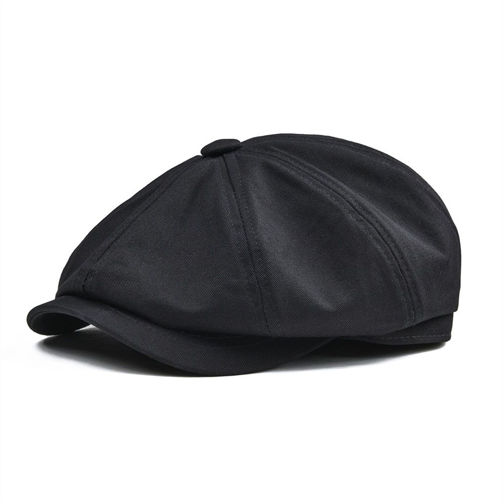 BOTVELA Newsboy Cap Men's Cotton Eight Panel Hat Women's Baker Boy Caps Retro Large Hats Male Boina Black Beret 003